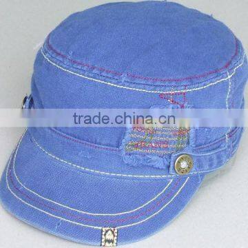 Denim Cotton Twill Flat Top Blue Caps