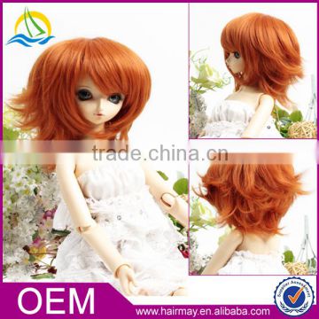 Best quality orange yellow cheap girl synthetic doll hair wig with bangs