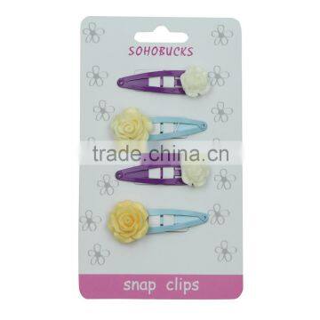 Metal snap hair clips with plastic polymer clay flowers
