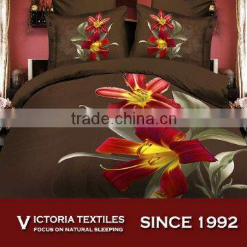red big flower chocolate background bed in bag 4 piece bedding sets
