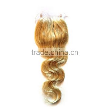 Grade 7A Top Quality Brazilian Virgin Hair Blonde Color Body Wave Silk Base Lace Closure