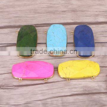 Gold Plated Rectangle Mix Color Howlite Turquoise Faceted Station Pendant & Connector Double Bails Gemstone Jewelry