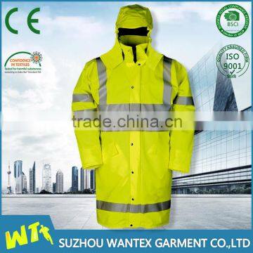 custom high visibility fluorescent yellow safety reflective rain jackets men waterproof