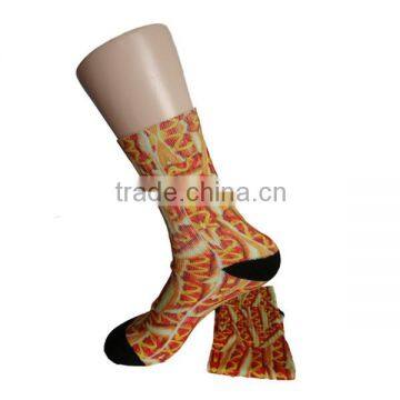 GS custom yellow dessert design long elastic cotton polyester full terry heat transfer sublimatiom printed socks