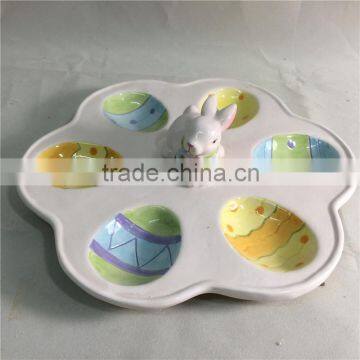 Panting with rabbit design ceramic easter plate