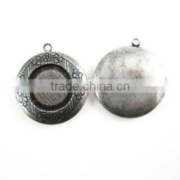 20mm Setting Size Vintage Antique Silver Round Photo Locket Bezel Tray Pendant Charm DIY Supplies 1113004