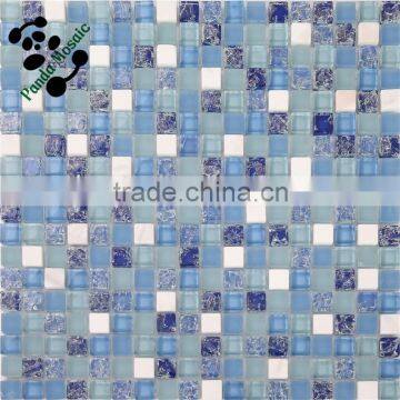 MB SMS01 Wholesale Glass Mix Stone Mosaic Foshan Tile Blue Glass Mosaic Tile Fireplace Wall Tile photo-2
