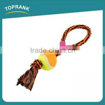 Hot selling interactive training toys knitted cotton dog rope toy with tennis ball