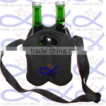 Custom logo two pack neoprene beer bottle holder with strap