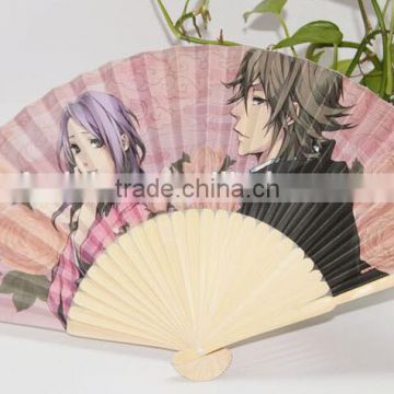 Custom Cosplay Exhibition Advertising Hand Fan with Paper Printing Bamboo Bone