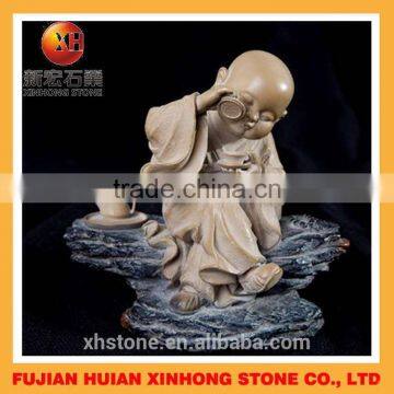 Lovely Shaolin Little Monk Buddha Statue Sleep on Stone