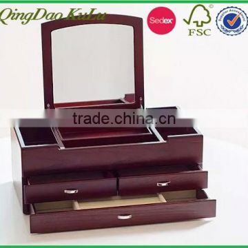 factory price solid wood wooden dresser box with mirror for sale