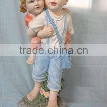 Garden decor reading boy and girl fiberglass statue