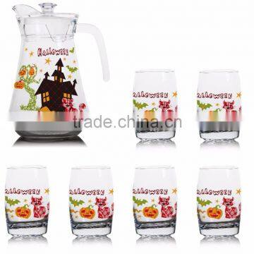 1300ml 1400ml 1500ml classic Glass water jug set halloween color printing glass jug set juice decanter set carafe