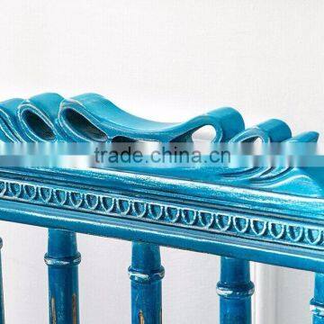 Antique Handmade Solid Wood Square Back Carving Armchair Painted in Vintage Blue and With Striped Fabric BF12-03294b photo-3