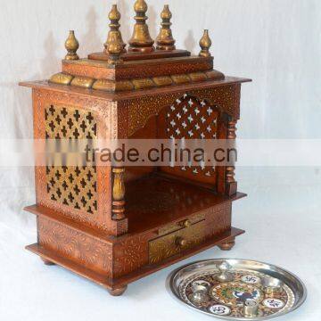 Hand Painted Copper Finish Mini Wooden Temple With 1 Drawer photo-6
