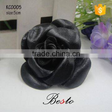 Handmade wholesale black leather rose flower for women shoes