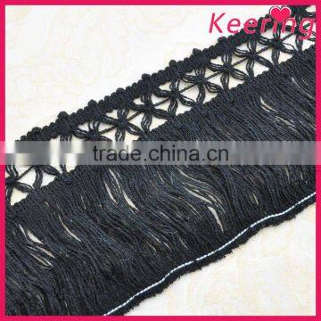 High quality cheap long black tassel trim for dress WTPB-010