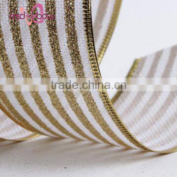 Wholesale Single Sided Golden Wired Glitter Jute Ribbon for Gift Bow photo-4