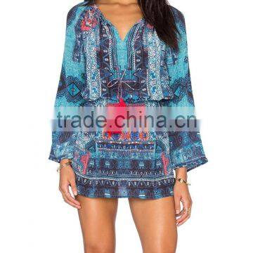 Boho Bohemian Clothing Silk Printing Mini Dress With Fringe Names Of Girls Dresses 2016 HSD5812 photo-3