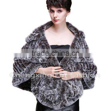 CX-B-74B European Women Fashion Chinchilla Printed Rex Fur Shawl photo-5