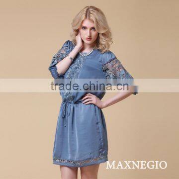 Fashion Factory Price Loose Half Lace Sleeve Silk Dress Designer photo-2