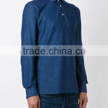 High Quality Blue Cotton Denim Style Long Sleeve Polo Shirt for Men photo-2