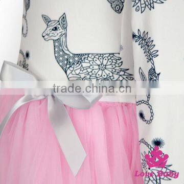 Romantic Spring Children Clothing Frock Design Long Sleeve Pattern Printed Baby Girl Pink Tutu Princess Dress photo-5