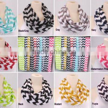 NEW hot sale girl Chevron Stripe Scarf cheap Zig Zag Knitted Infinity Cowl Scarves multicolor optional,kids chevron scarf