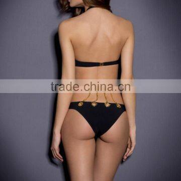 M227 D.Y Fashion 2016 Sexy Black Sretch Metallic Bikini Swimwear photo-3