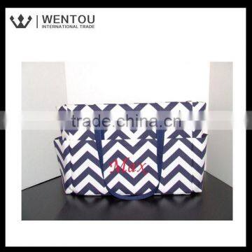 Navy Blue and White Stripe Chevron Print Diaper Bag