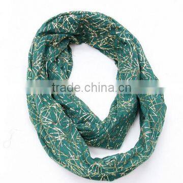 Natural Solid Color Voile Gold Stamp Wrinkle Infinity Scarf photo-2