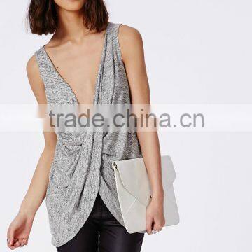 Sexy Drape Front Sleeveless Cheap Lady Blouse Fashion Women Blouse 2016 photo-2