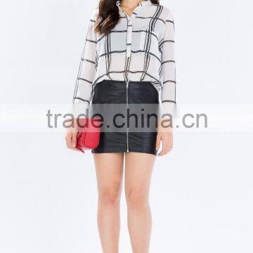 2015 New Design Sheer Chiffon Ladies Blouse Grid Print Blouses Wholesale photo-6