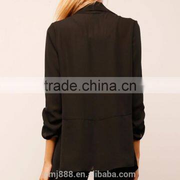 High Fashion Women Black Ruched Sleeve Blazer photo-3