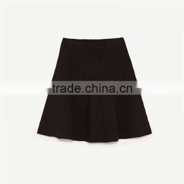 2017 OEM Spring Elegant Black Midi Flared Skirt With the Hem