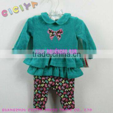 Boutique cute baby girl's autumn velvet pajama set butterfly design baby pajamas