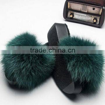 Fashionable 2017 customized size 100% fox fur slippers for ladies