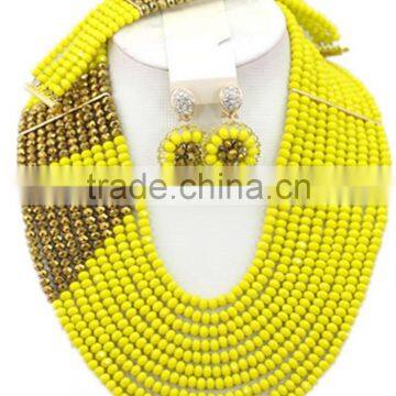 Yellow Gold Ball Beads Rhinestone Brooches Nigerian Jewelry Set