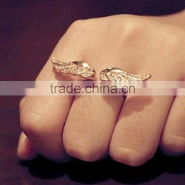 Rhinestone Angle Wing Gold Stack Band Midi Finger Knuckle Ring Jewelry