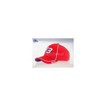 100% Polymesh 6 Panel Red Custom Baseball Caps With White Piping and 3D Embroidery