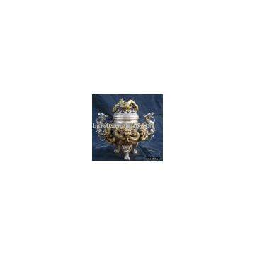SIGNED CHINESE SILVER GOLD GILT 9 DRAGONS INCENSE BURNER CENSER
