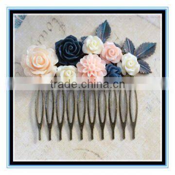 Best Selling Vintage Flower Hair Comb Navy Blue Rose Floral Collage Wedding Hair Accessories photo-2