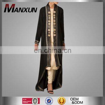 China OEM Wholesaler Muslim Women Cardigan Beautiful Golden Tapestry Front Open Abaya Ladies Kimono