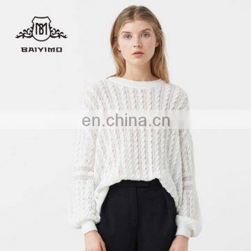 Openwork design long sleeve cable knit women sweater wholesale