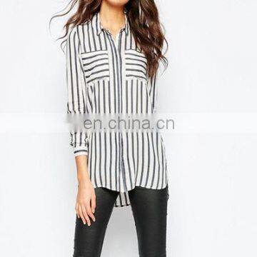 Euro style stripe long sleeves chiffon shirt for woman