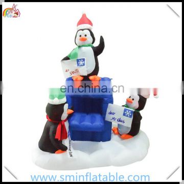 Christmas inflatable penguins, promotion air blown inflatable penguins with mailbox from china supplier