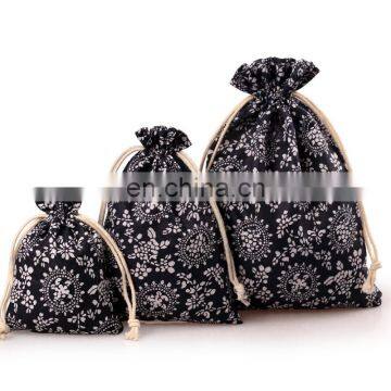 custom cotton paisley flower silk printing drawstring bag simple storage bag