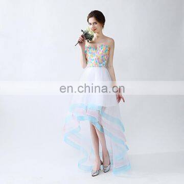 Popular Youthful Appliqued Sweetheart White A Line Tulle Hi-lo Knee-length Sleeveless Women Prom Dress