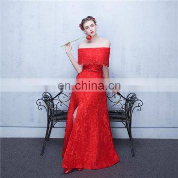 Sweet 17 Dress Off-The-Shoulder Bow Red Elegant Beaded Peplum Side Split Lace-up Backless Lace Evening Dress photo-2